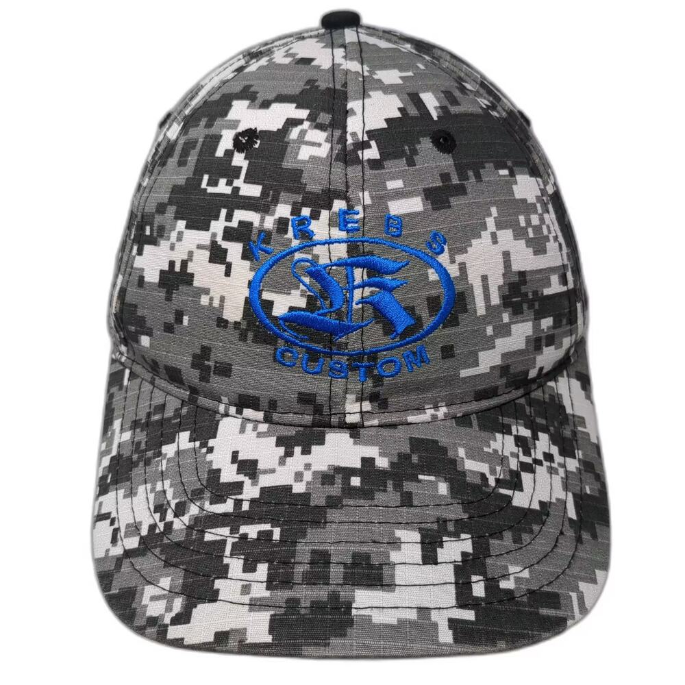 Ivory Baseball Cap Hat Gray Blue OS Digital Camo Krebs Custom Embroidered Logo